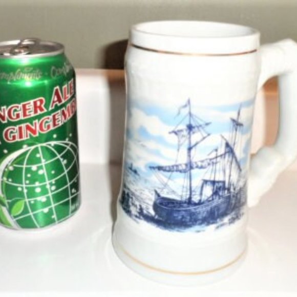 BEER STEIN Signed Tsuji NAUTICAL Boat BEER MUG Industria Argentina Gold Gild - Picture 4 of 5